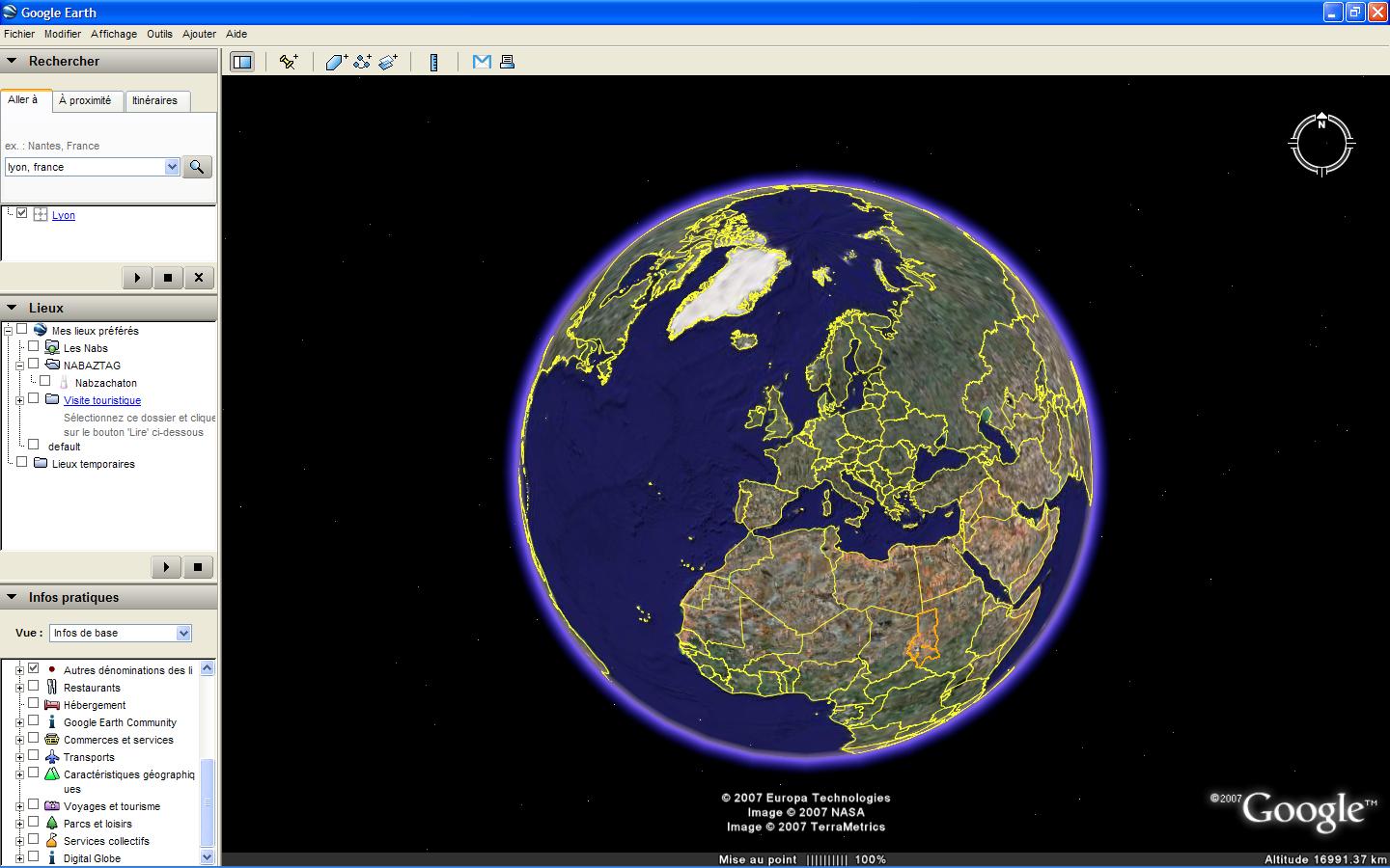 Aperçu du logiciel Google Earth - Vue éloignée de la France