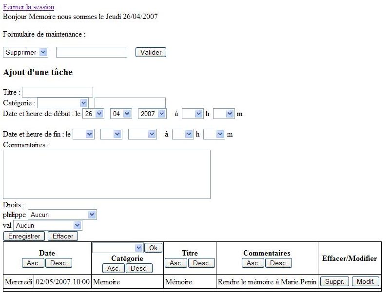 Copie de l'cran principal du logiciel de gestion des tches